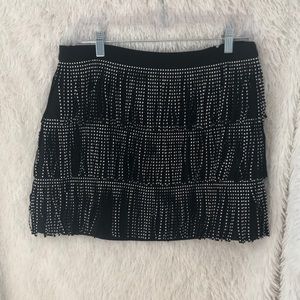 Black Studded Fringe Mini Skirt